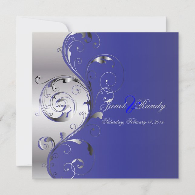 PixDezines Filigree+swirls/silver+blue Invitation (Front)