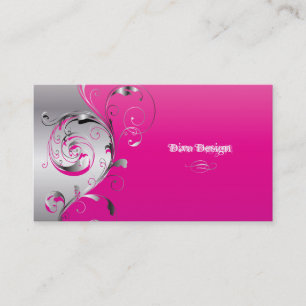 PixDezines Filigree+swirls/silver+hot pink Business Card