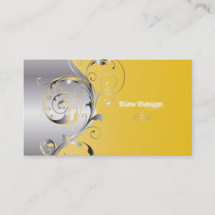 PixDezines Filigree+swirls/silver+lemon zest Business Card