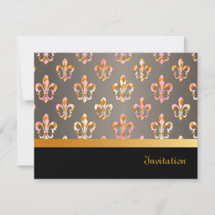 PixDezines Fleur de Lis/black + gold+posh pink Invitation