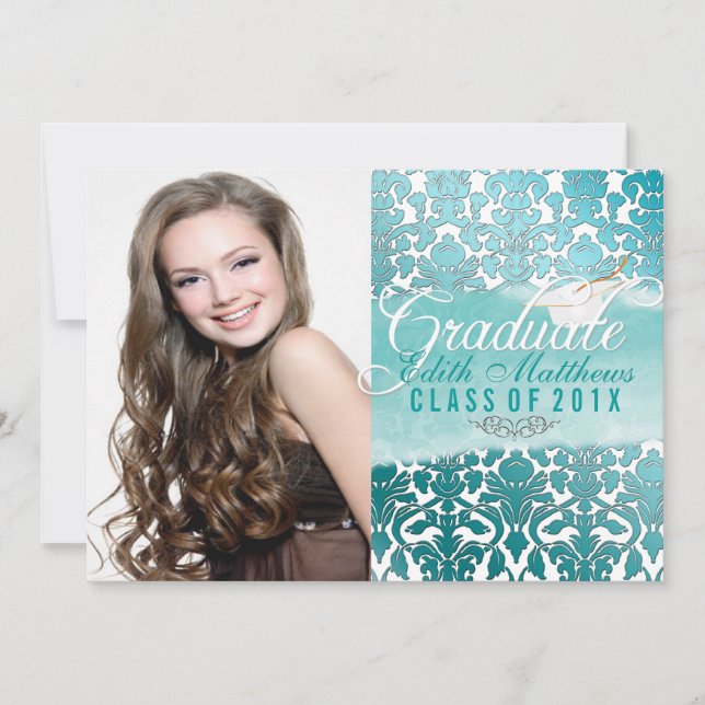 PixDezines flora damask/2014 graduation/photo Invitation (Front)