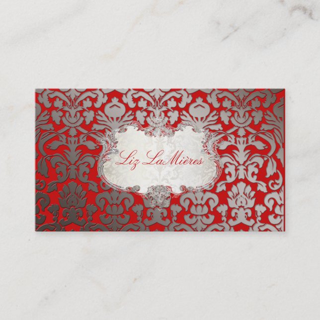 PixDezines flora damask/faux platinum/diy colour Business Card (Front)