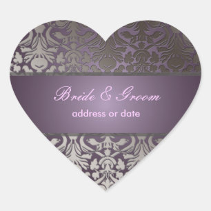 PixDezines Flora Damask/plum/purple Heart Sticker