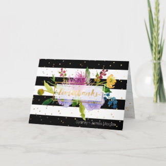 PixDezines floral watercolor b+w stripes Thank You Card