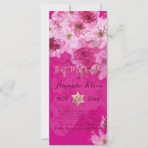 PixDezines Floral Watercolor Bat Mitzvah Invitation