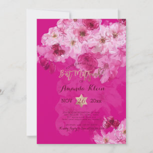 PixDezines Floral Watercolor Bat Mitzvah Invitation