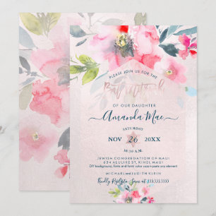 PixDezines Floral Watercolor Bat Mitzvah, Ombre Invitation