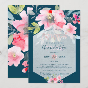 PixDezines Floral Watercolor Bat Mitzvah, Ombre Invitation