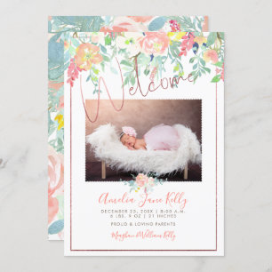 PixDezines Floral Watercolor Birth Announcement