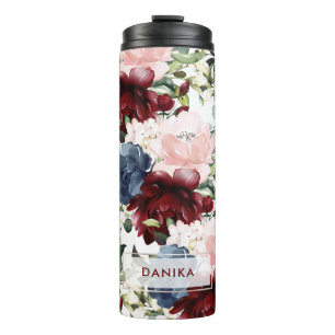 PixDezines Floral Watercolor Blush Burgundy Navy Thermal Tumbler