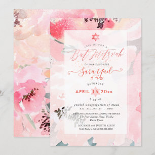 PixDEzines Floral Watercolor Blush Peonies Mitzvah Invitation