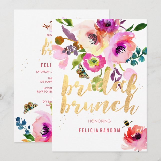 PixDezines Floral Watercolor Bridal Brunch/DIY Invitation (Front/Back)