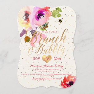 PixDezines Floral Watercolor Brunch+Bubbly Invitation