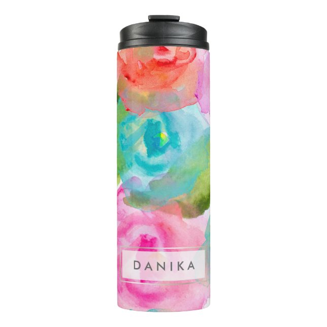 PixDezines Floral Watercolor/DIY background Thermal Tumbler (Front)