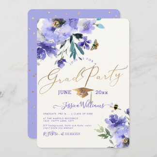 PixDezines Floral Watercolor Graduation Party Invitation