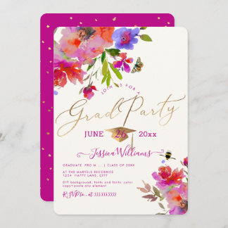 PixDezines Floral Watercolor Graduation Party Invitation