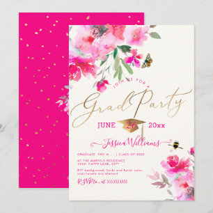 PixDezines Floral Watercolor Graduation Party Invitation