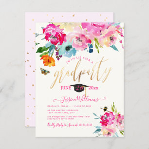 PixDezines Floral Watercolor Graduation Party Invitation