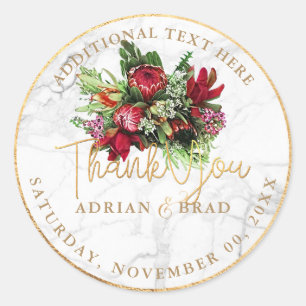 PixDezines Floral Watercolor Marble+Faux Gold Classic Round Sticker