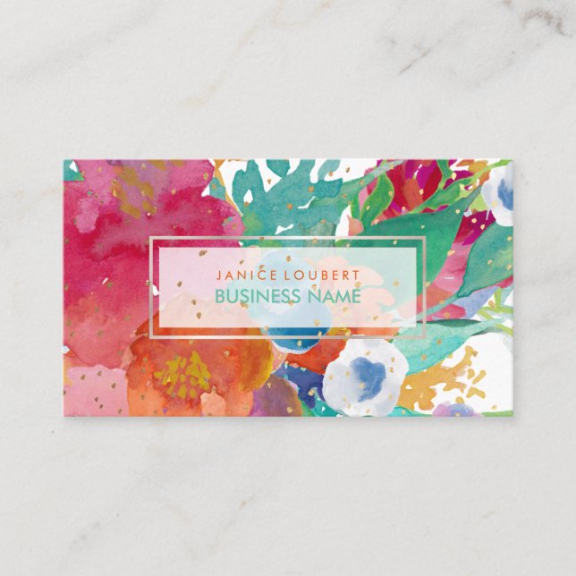 PixDezines Floral Watercolor/Pansies/Gold Specks Business Card (Front)