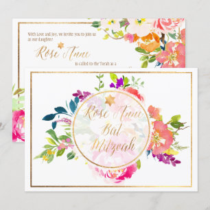 PixDezines Floral Watercolor/Peonies/Bat Mitzvah Invitation