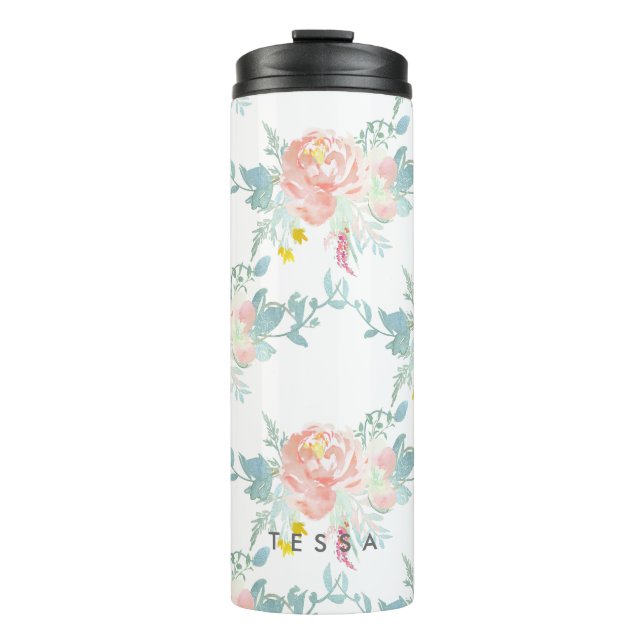 PixDezines Floral/Watercolor/Peonies/Peach+Mint Thermal Tumbler (Front)