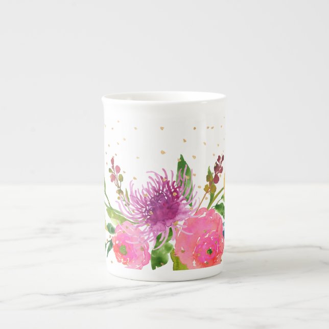 PixDezines floral/watercolor/ranunculus Bone China Mug (Front)