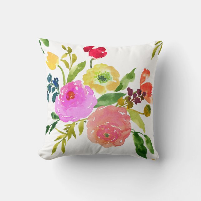 PixDezines Floral Watercolor/Ranunculus Cushion (Front)