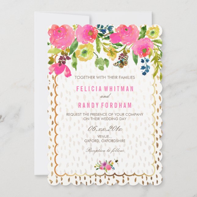 PixDezines floral watercolor/ranunculus/pink Invitation (Back)