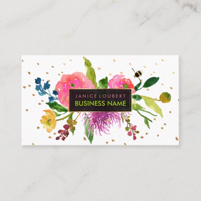 PixDezines Floral Watercolor/Ranunculus/Sprinkles Business Card (Front)