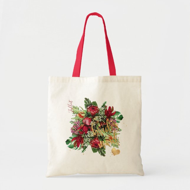 PixDezines FLORAL WATERCOLOR RED PROTEA Tote Bag (Front)
