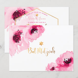 PixDezines Floral Watercolor/Roses/Bat Mitzvah Invitation