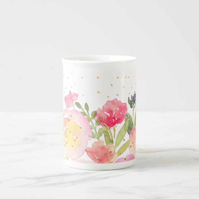 PixDezines Floral/Watercolor/Spring Bouquet Bone China Mug (Front)