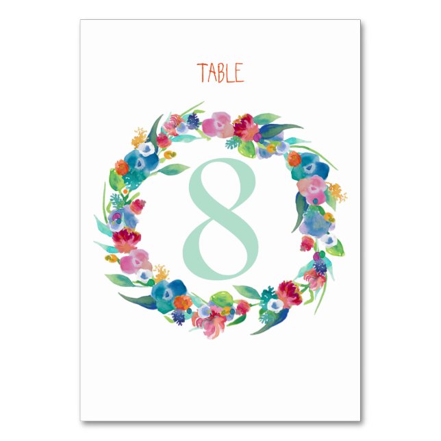 PixDezines Floral Watercolor Wreath/Table No. Table Number (Front)