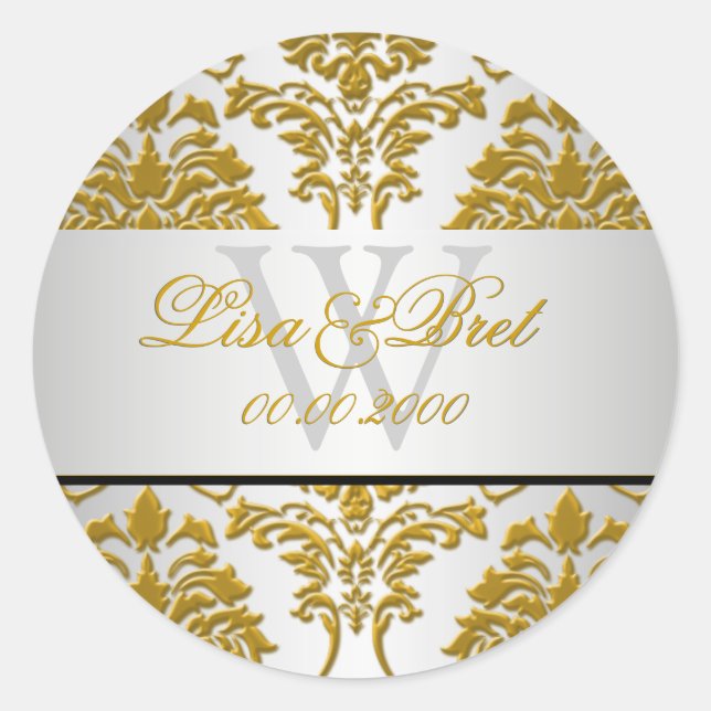 PixDezines florentius damask/faux metallic Classic Round Sticker (Front)