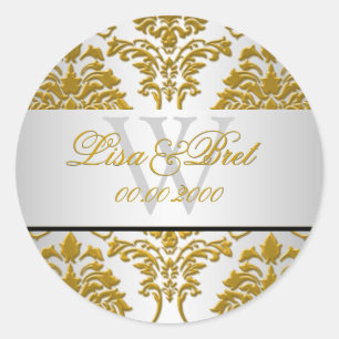 PixDezines florentius damask/faux metallic Classic Round Sticker