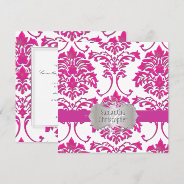 PixDezines FLORENTIUS DAMASK/HOT PINK Invitation (Front/Back)