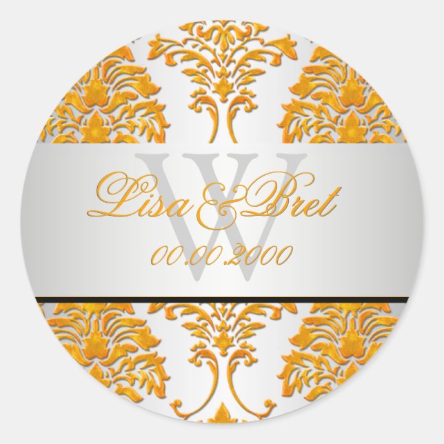 PixDezines florentius damask/orange Classic Round Sticker (Front)