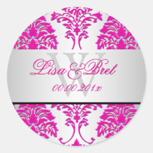 PixDezines florentius damask/pink+silver Classic Round Sticker