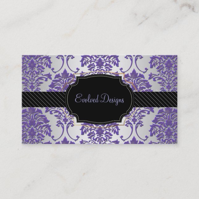 PixDezines florentius damask/purple Business Card (Front)