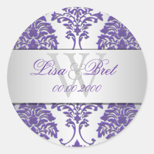 PixDezines florentius damask/purple+silver Classic Round Sticker