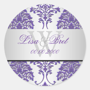 PixDezines florentius damask/purple+silver Classic Round Sticker