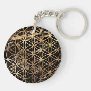PixDezines Flower of Life / Faux Gold+Marble Key Ring
