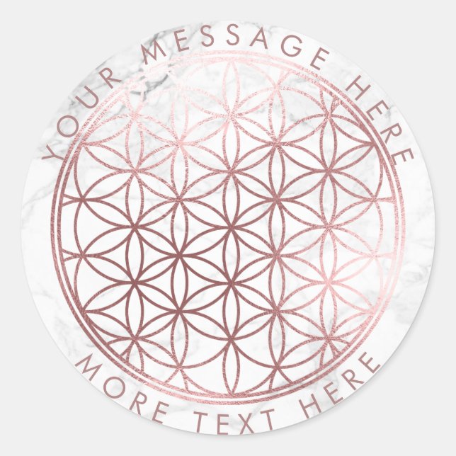PixDezines FLOWER OF LIFE FAUX ROSE GOLD+MARBLE Classic Round Sticker (Front)