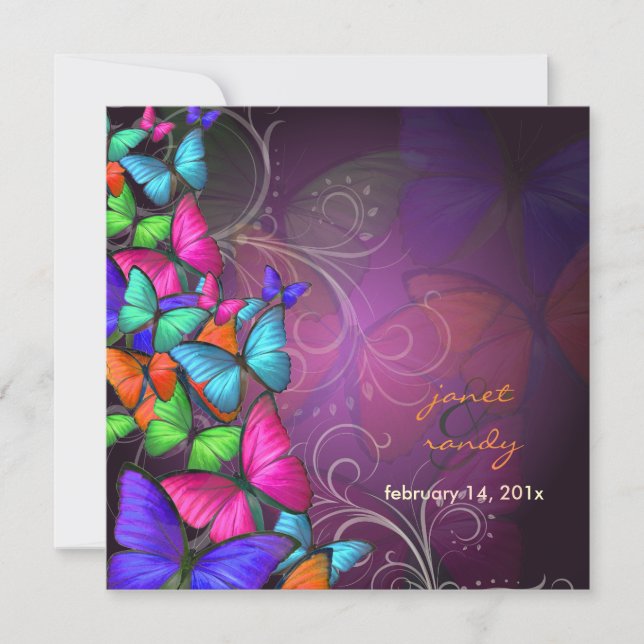PixDezines Fluttering By/Neon colour/plum Invitation (Front)