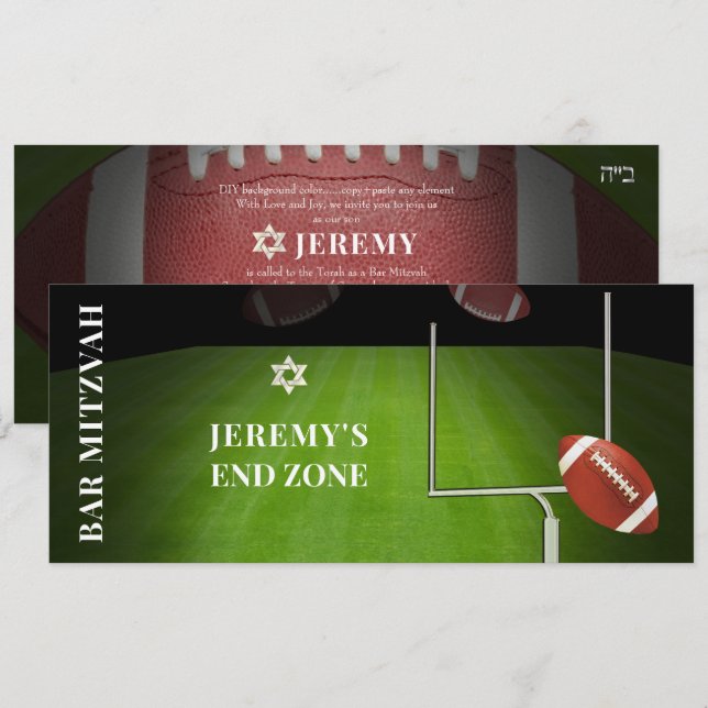 ✡ PixDezines FOOTBALL END ZONE BAR MITZVAH Invitation (Front/Back)