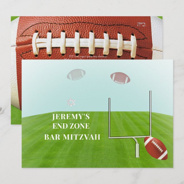 ✡ PixDezines FOOTBALL END ZONE BAR MITZVAH Invitation (Front/Back)