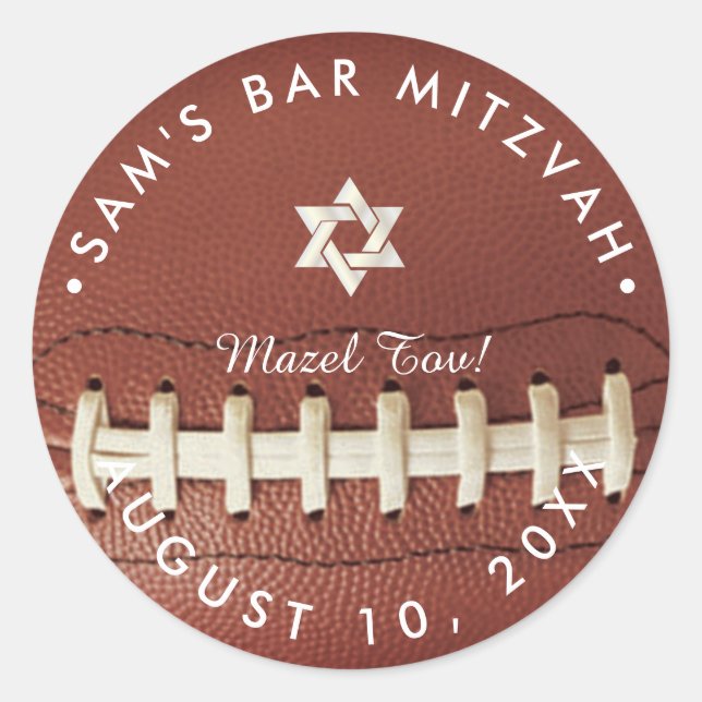 ✡ PixDezines Football Mitzvah Pig Skin Classic Round Sticker (Front)