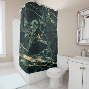 PixDezines FOREST GREEN MARBLE+FAUX GOLD VEINS Shower Curtain