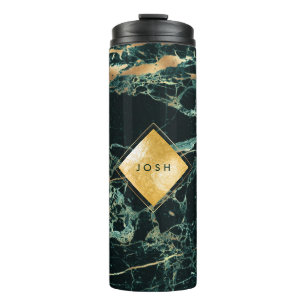 PixDezines FOREST GREEN MARBLE FAUX GOLD VEINS Thermal Tumbler